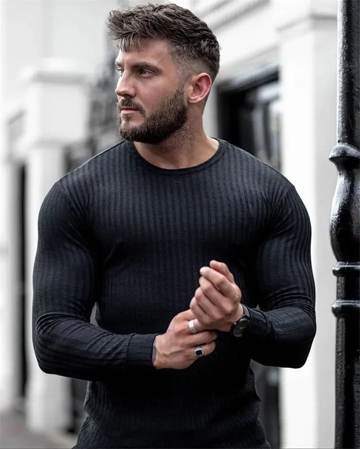 Color-blocking Long-sleeved Round Neck T-shirt
