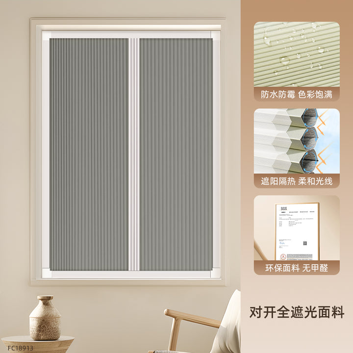 Day and Night Honeycomb Curtains for Bedrooms, Punch-Free Honeycomb Sunshades, Push-Pull Blackout Invisible Folding Embedded Blinds