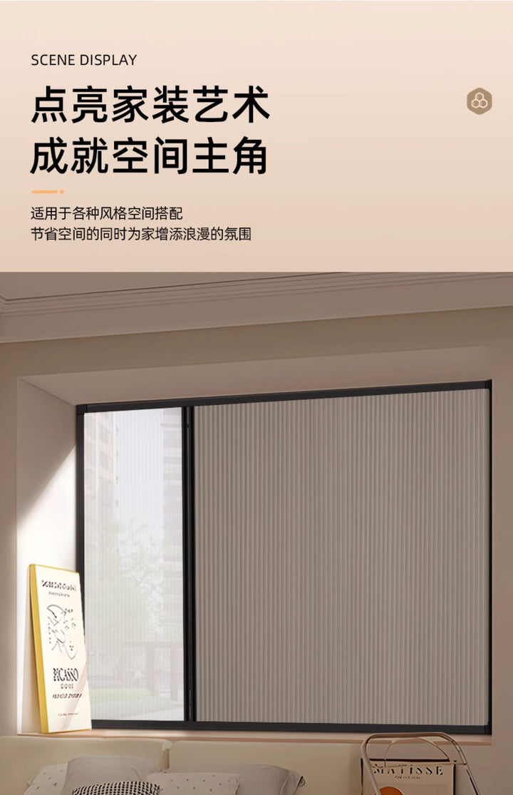 Day and Night Honeycomb Curtains for Bedrooms, Punch-Free Honeycomb Sunshades, Push-Pull Blackout Invisible Folding Embedded Blinds