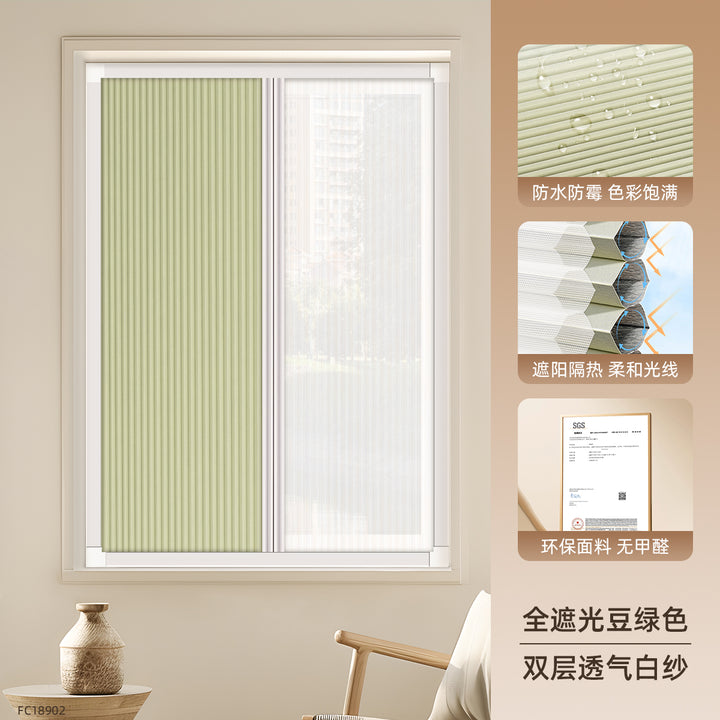 Day and Night Honeycomb Curtains for Bedrooms, Punch-Free Honeycomb Sunshades, Push-Pull Blackout Invisible Folding Embedded Blinds
