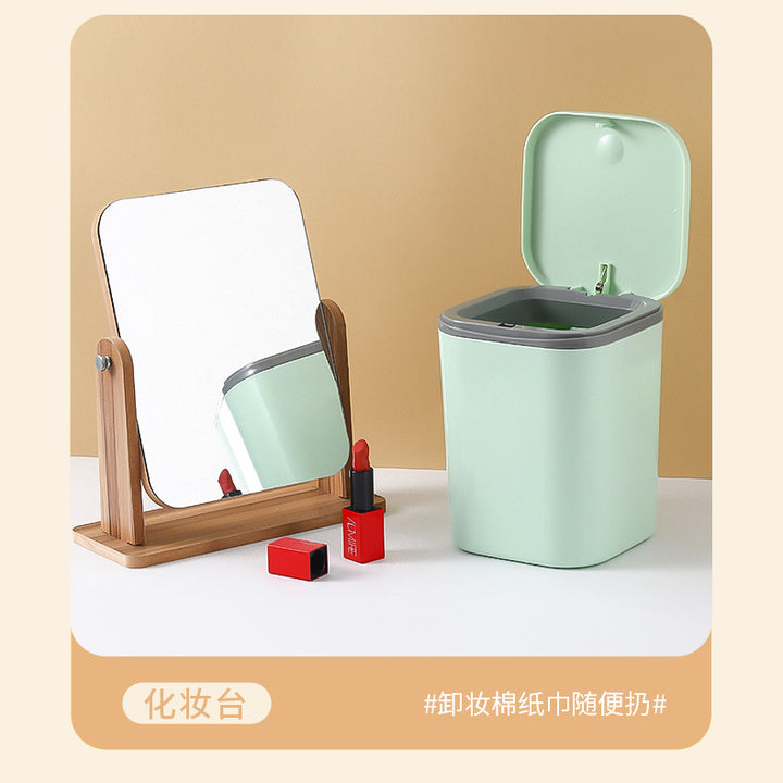 Small Desktop Trash Can for Home Office High-End Dormitory Press with Lid Mini Plastic Storage Trash Can