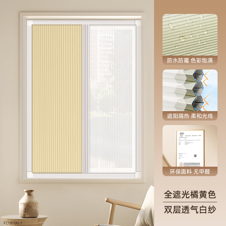 Day and Night Honeycomb Curtains for Bedrooms, Punch-Free Honeycomb Sunshades, Push-Pull Blackout Invisible Folding Embedded Blinds