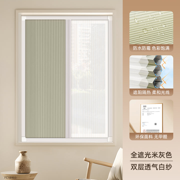 Day and Night Honeycomb Curtains for Bedrooms, Punch-Free Honeycomb Sunshades, Push-Pull Blackout Invisible Folding Embedded Blinds